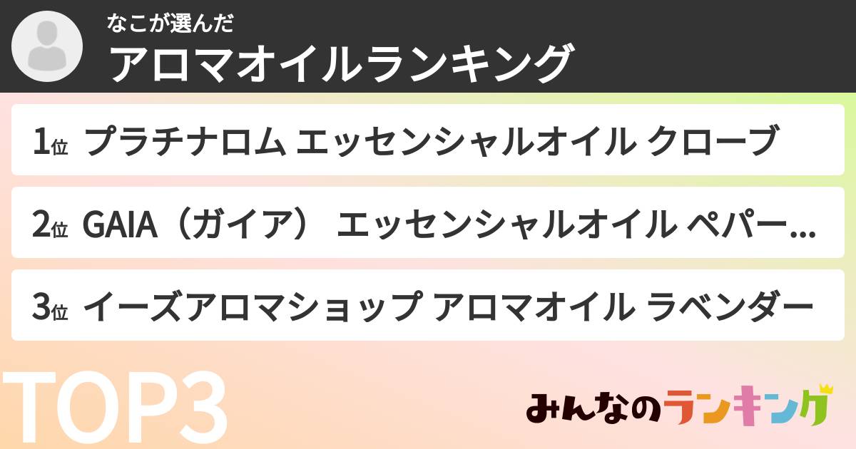 なこさんの「アロマオイルランキング」