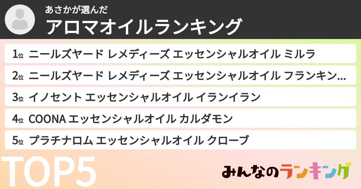 あさかさんの「アロマオイルランキング」