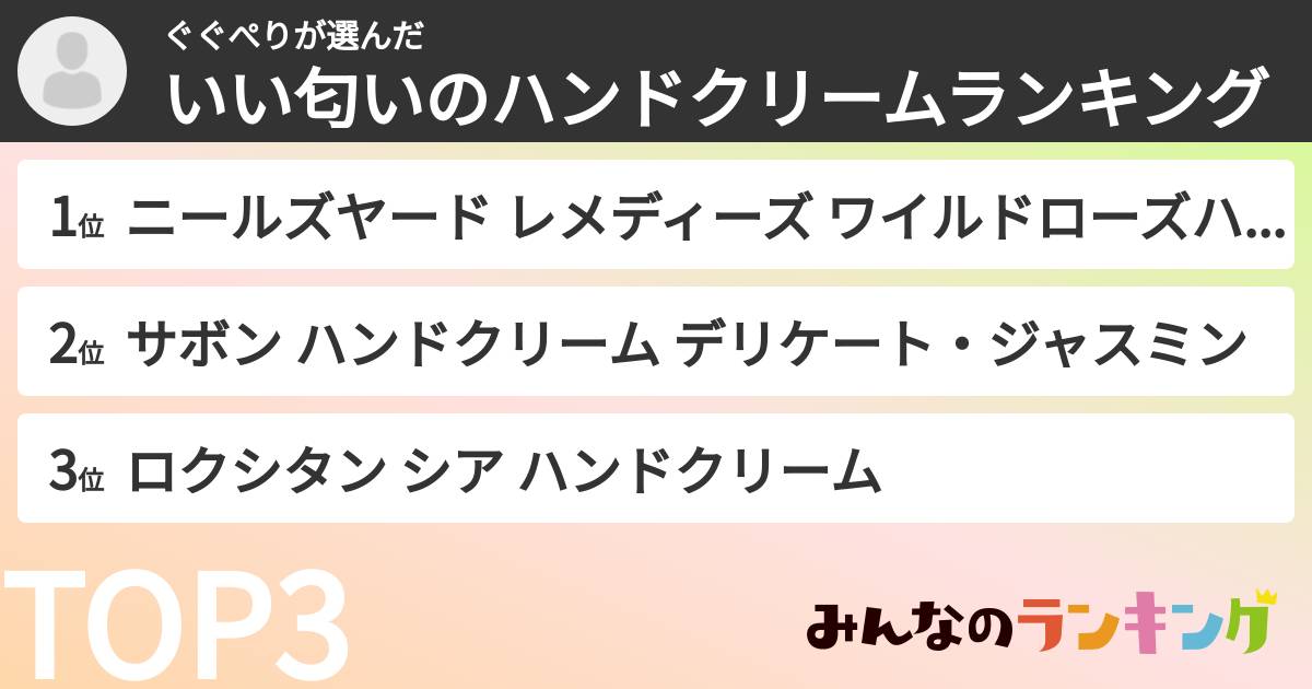 ぐぐぺりさんの「いい匂いのハンドクリームランキング」