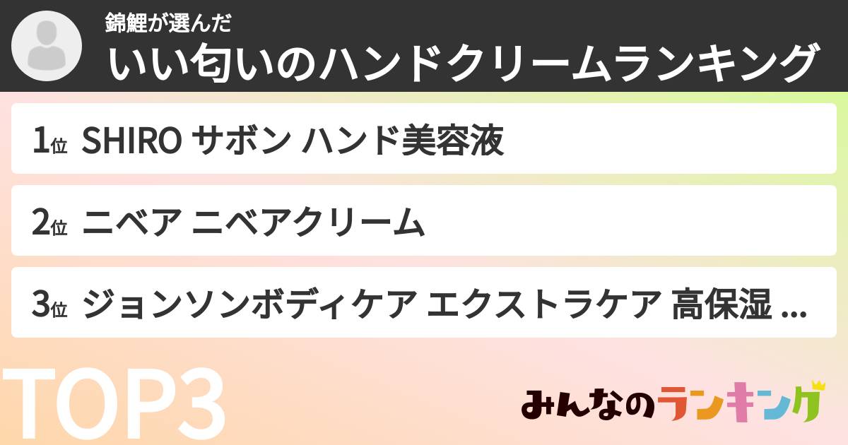 錦鯉さんの「いい匂いのハンドクリームランキング」