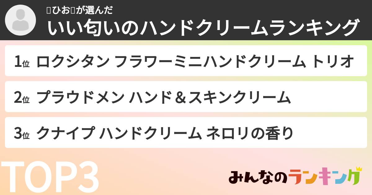 🍬ひお🍮さんの「いい匂いのハンドクリームランキング」