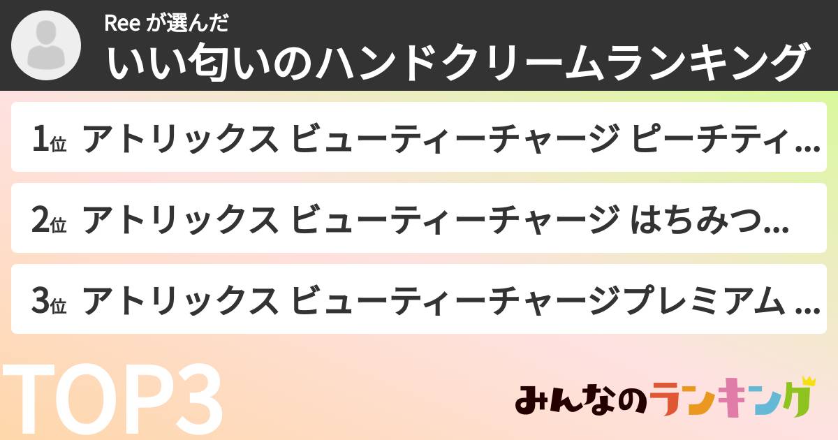 Ree さんの「いい匂いのハンドクリームランキング」