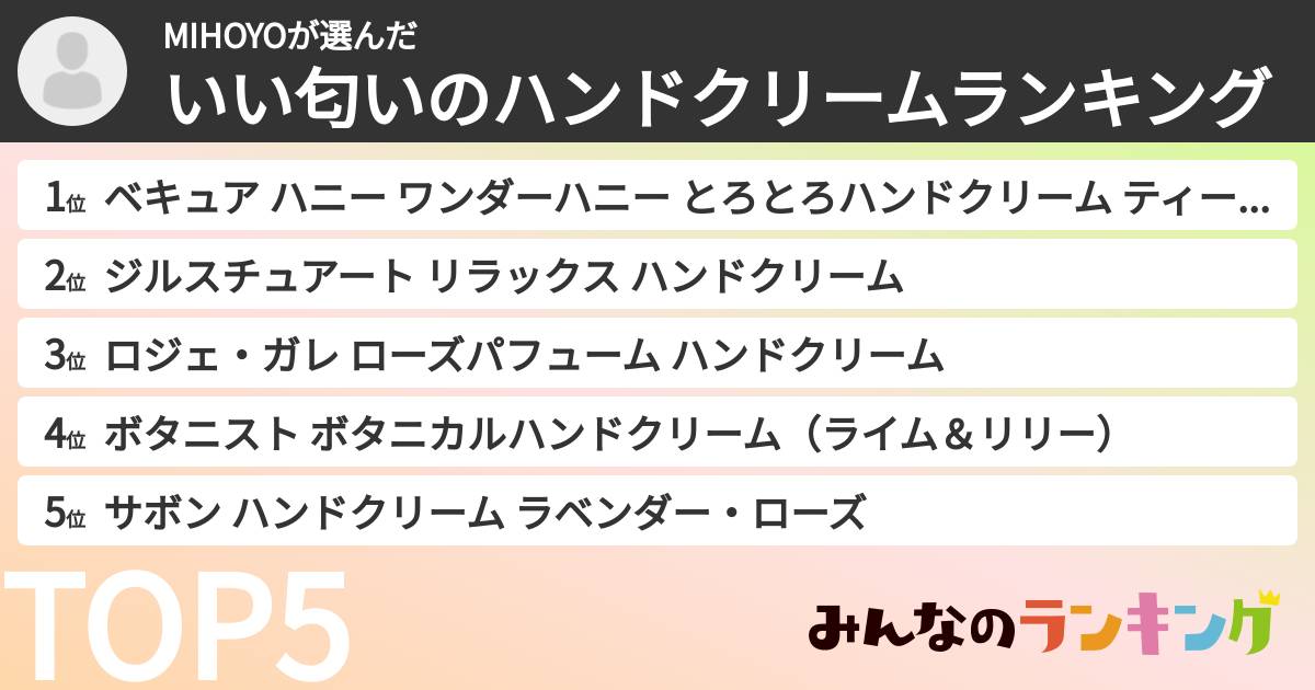 MIHOYOさんの「いい匂いのハンドクリームランキング」