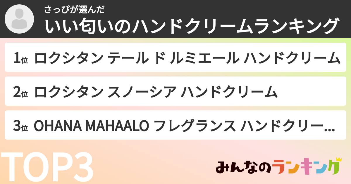 さっぴさんの「いい匂いのハンドクリームランキング」