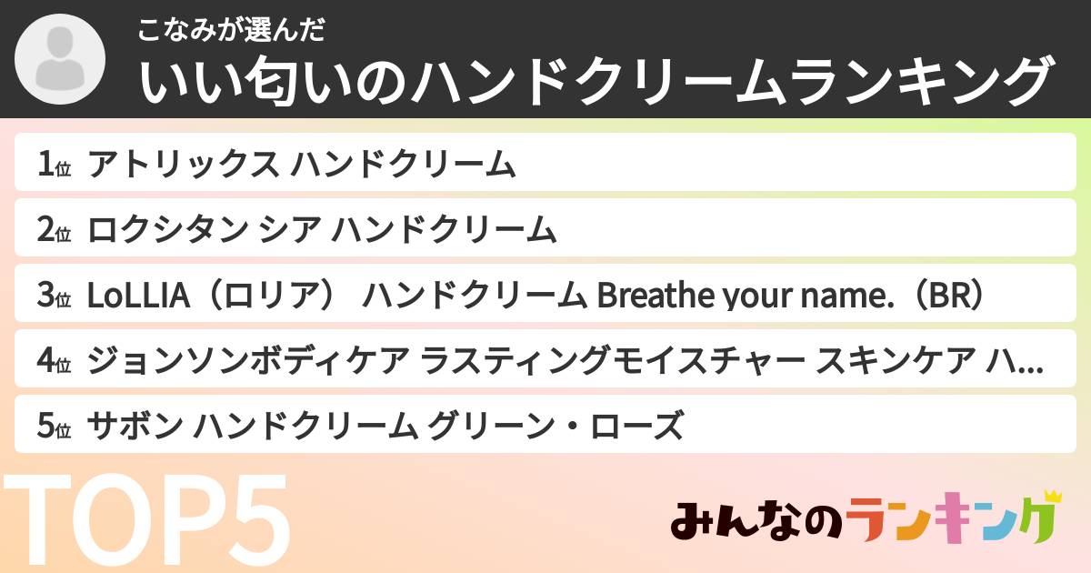 こなみさんの「いい匂いのハンドクリームランキング」