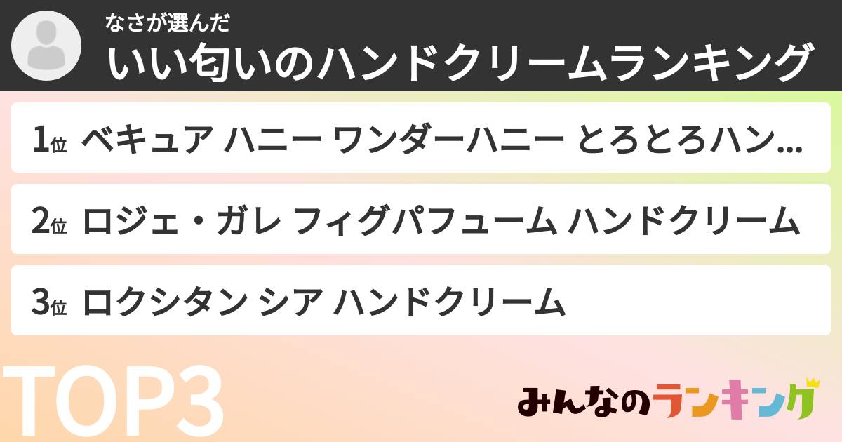 なささんの「いい匂いのハンドクリームランキング」