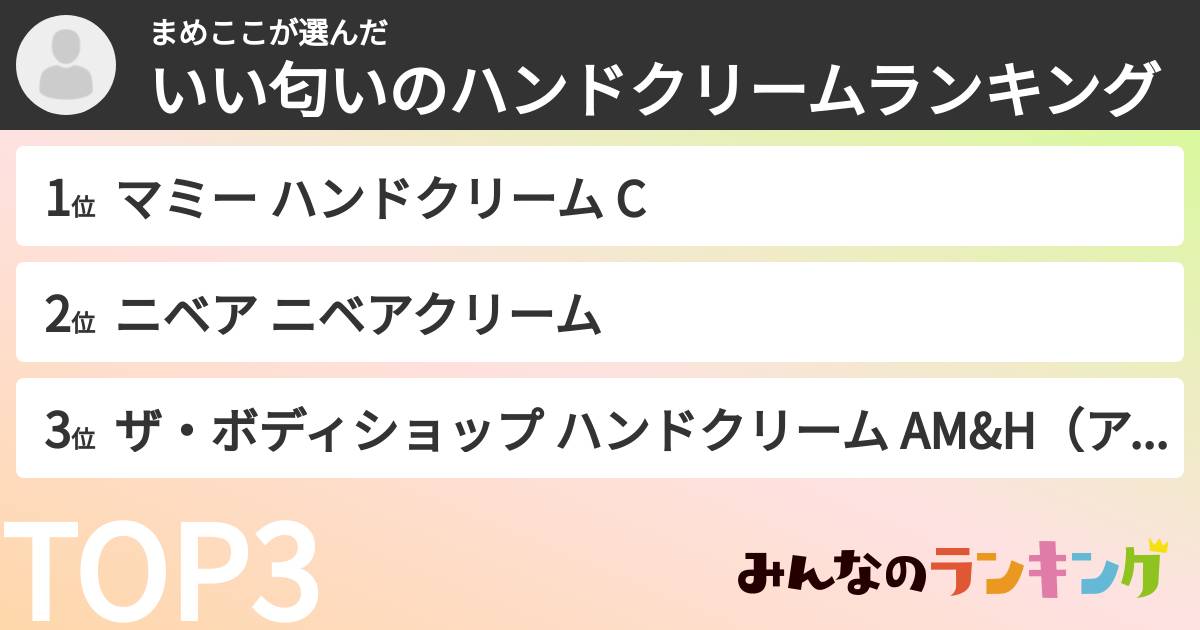 まめここさんの「いい匂いのハンドクリームランキング」