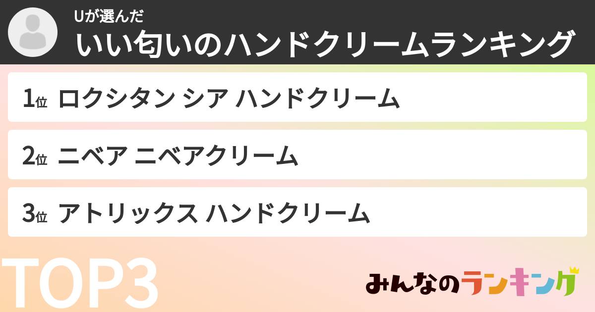 Uさんの「いい匂いのハンドクリームランキング」