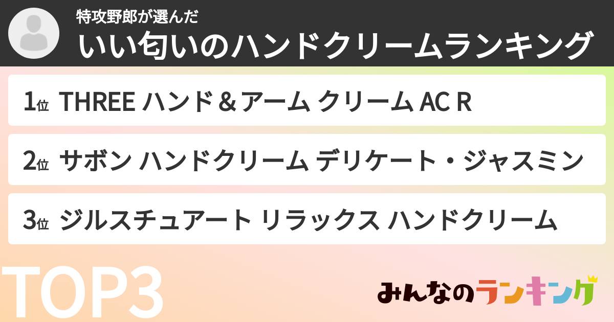特攻野郎さんの「いい匂いのハンドクリームランキング」