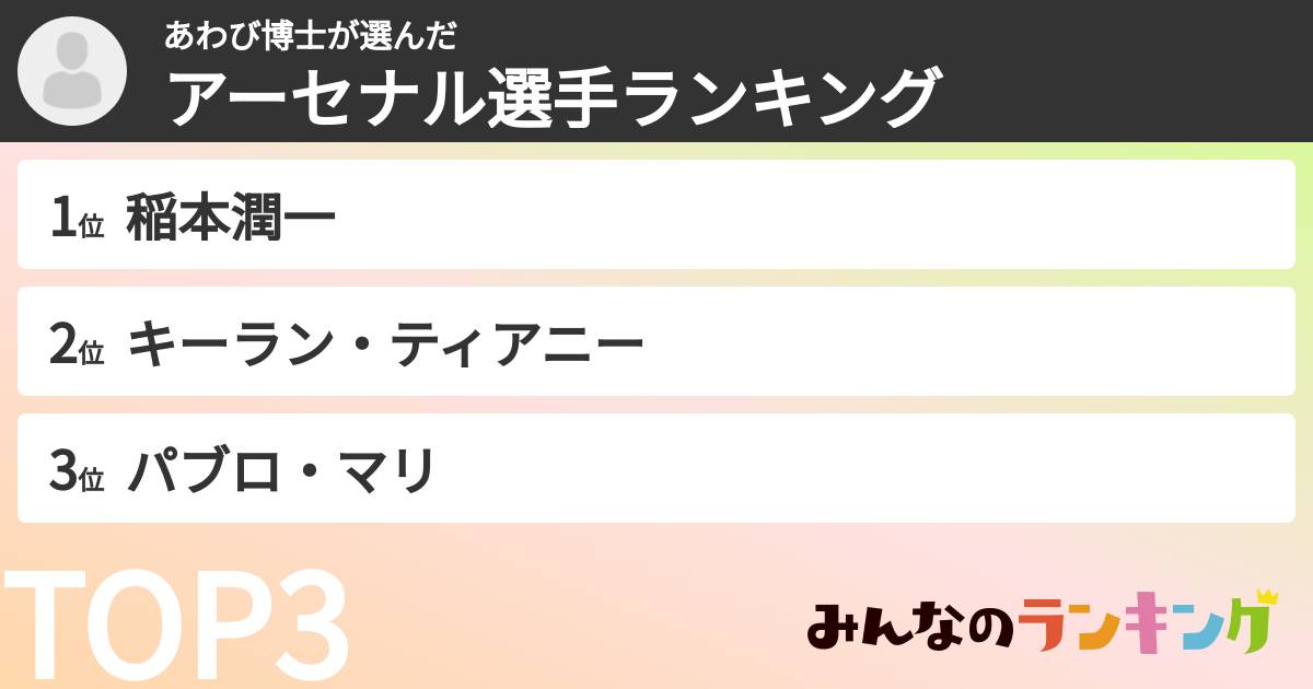 あわび博士さんの「アーセナル選手ランキング」
