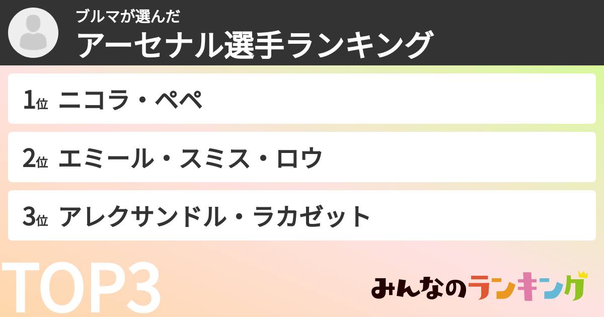 ブルマさんの「アーセナル選手ランキング」