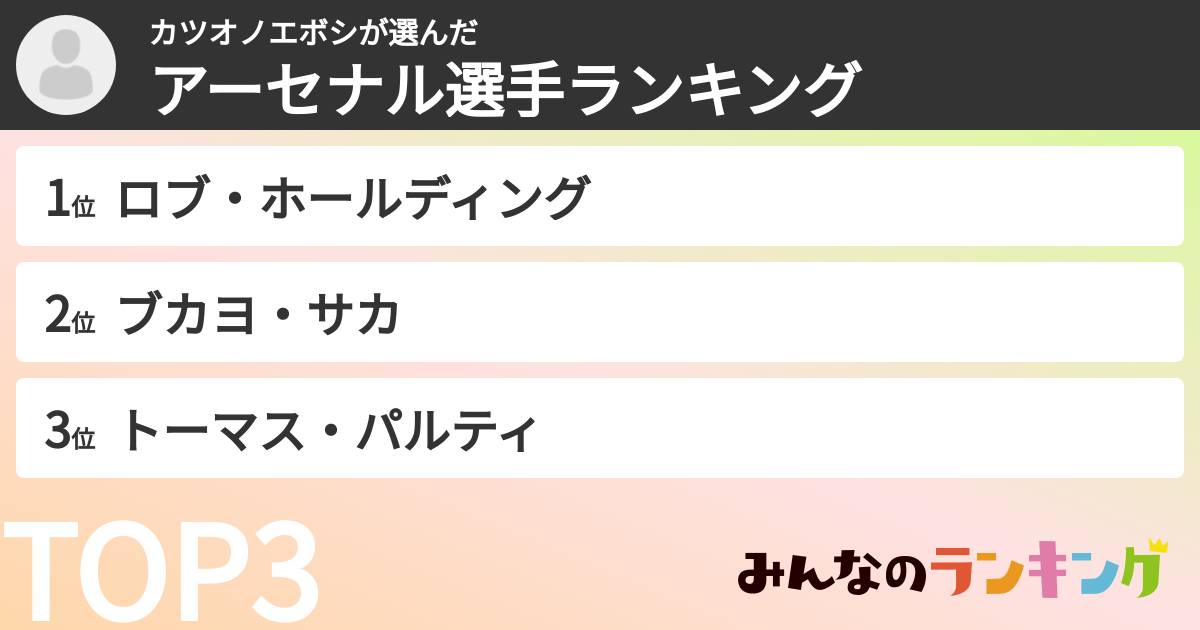 カツオノエボシさんの「アーセナル選手ランキング」