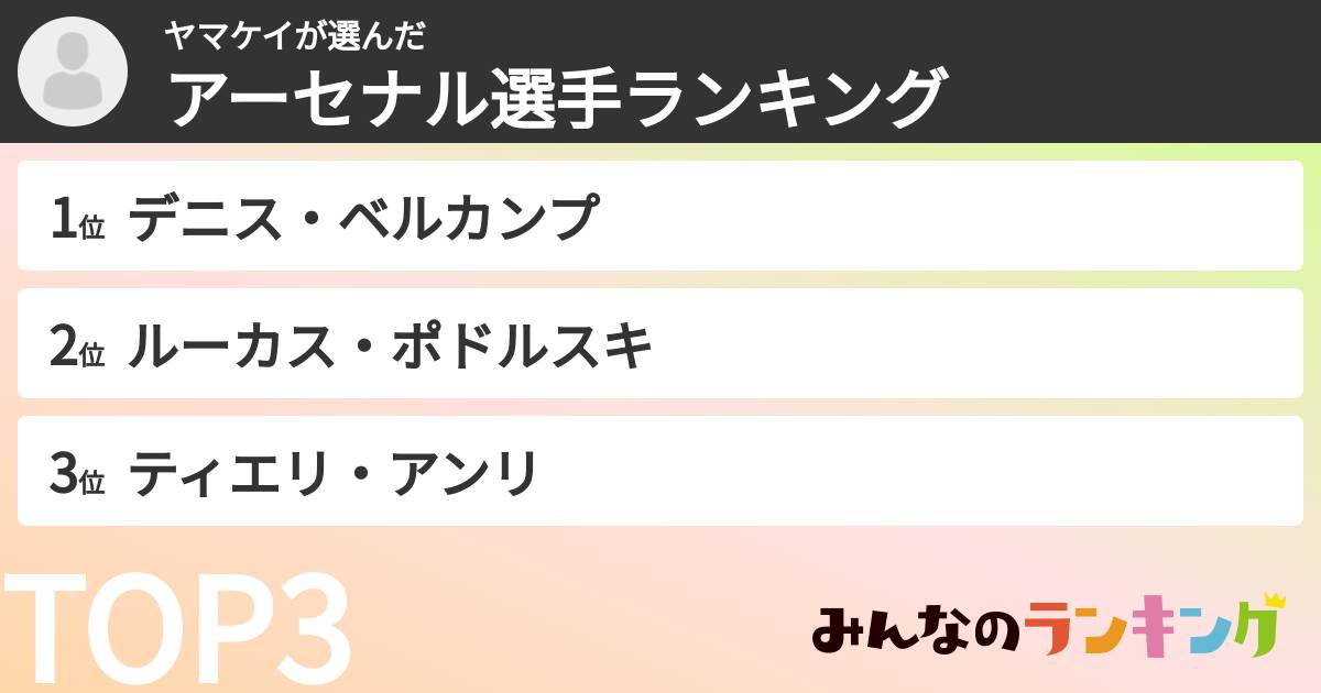 ヤマケイさんの「アーセナル選手ランキング」