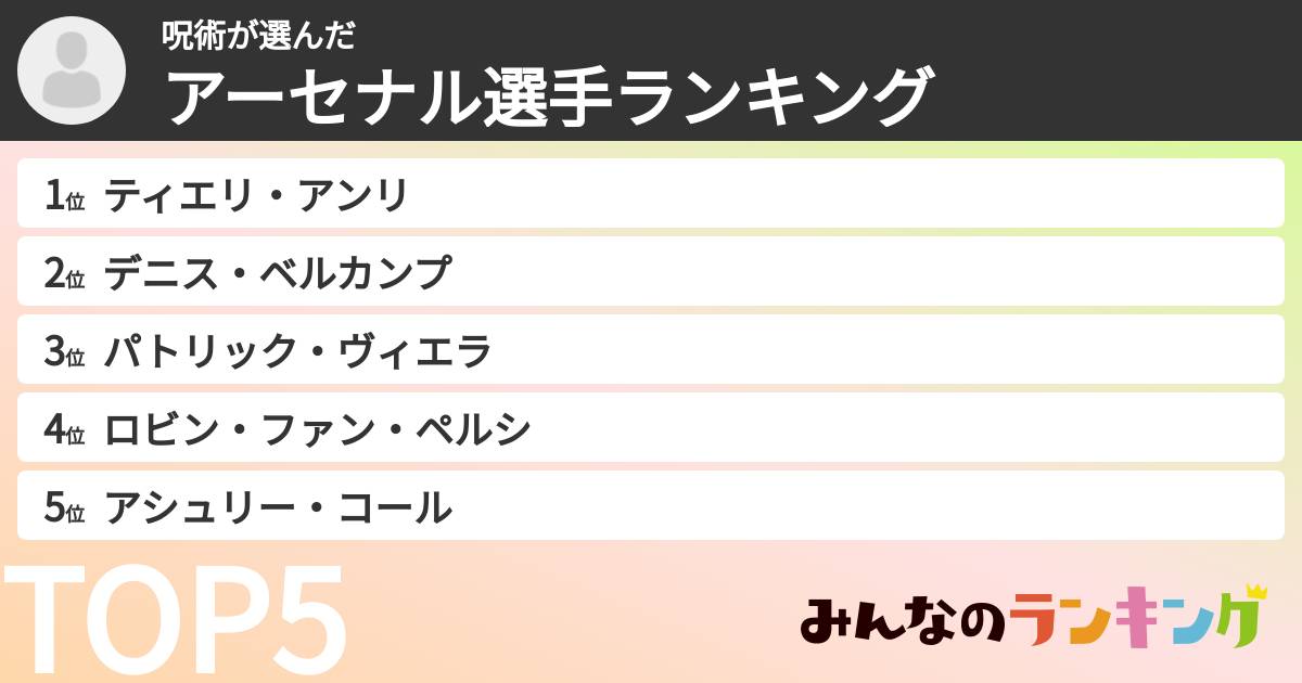 呪術さんの「アーセナル選手ランキング」