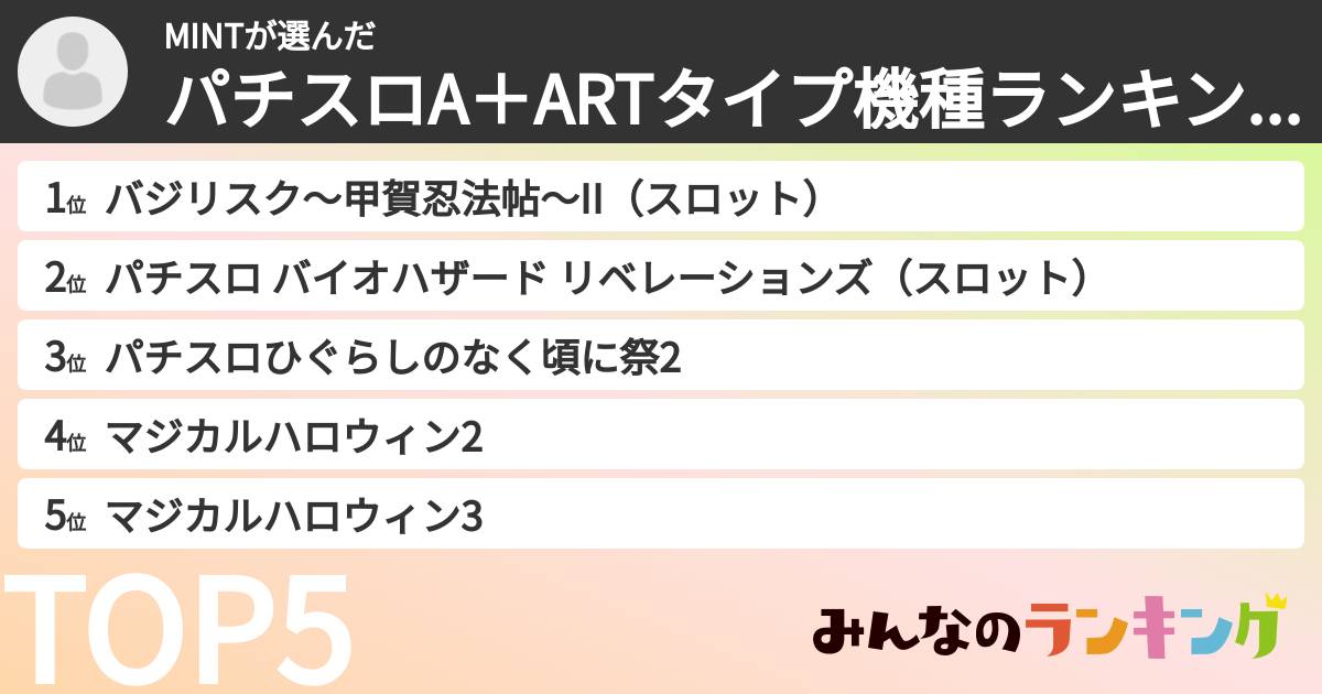 MINTさんの「パチスロA＋ARTタイプ機種ランキング」