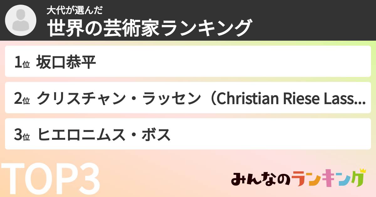 大代さんの「世界の芸術家ランキング」