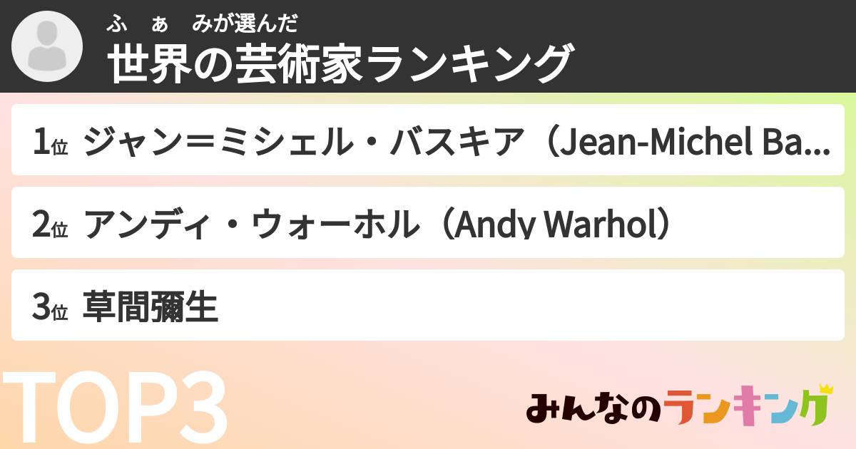 ふ　ぁ　みさんの「世界の芸術家ランキング」
