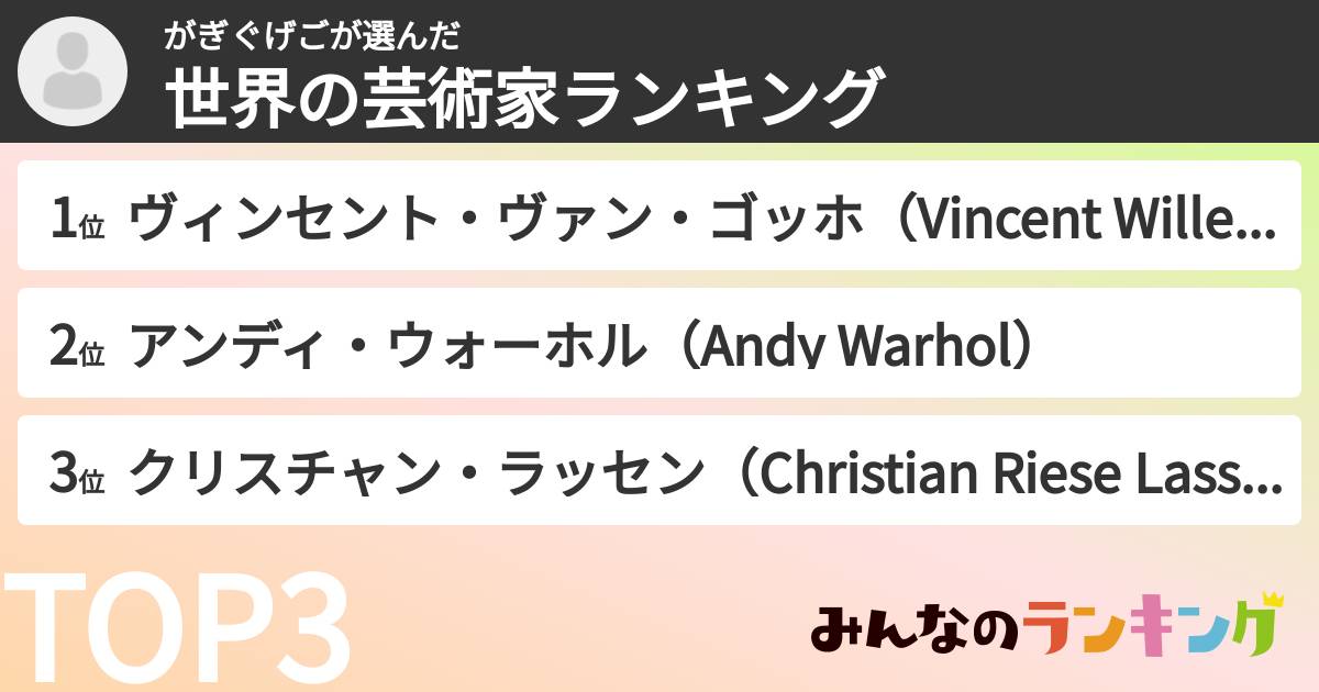 がぎぐげごさんの「世界の芸術家ランキング」