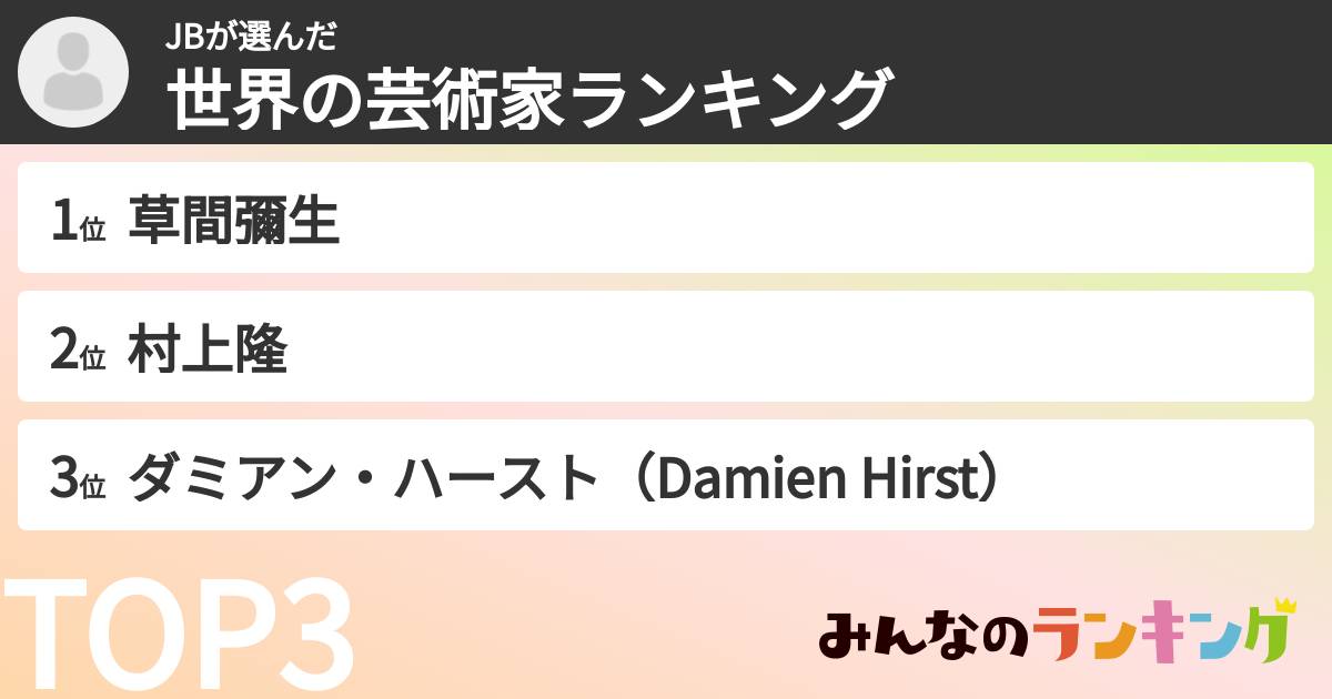 JBさんの「世界の芸術家ランキング」