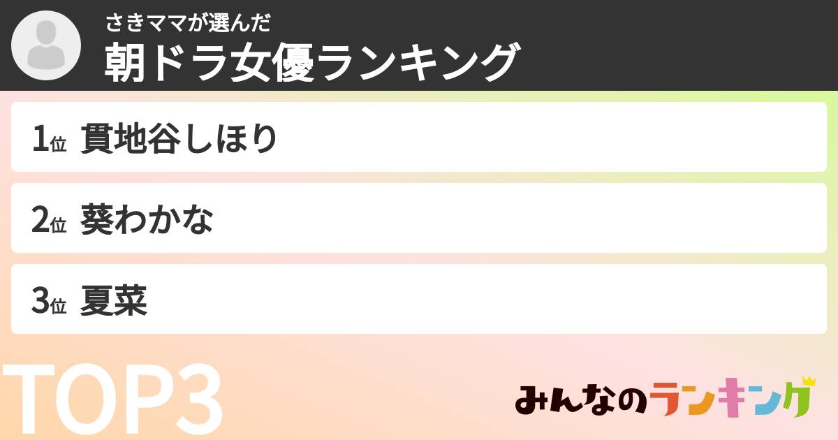 さきママさんの「朝ドラ女優ランキング」