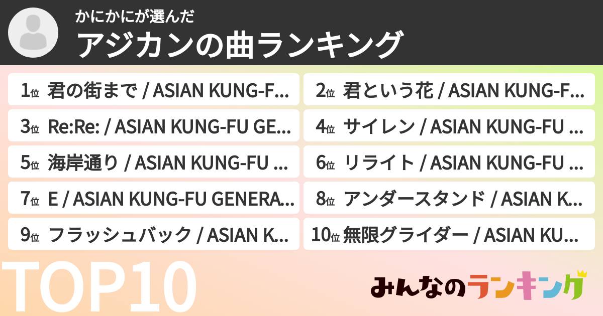 かにかにさんの「アジカンの曲ランキング」