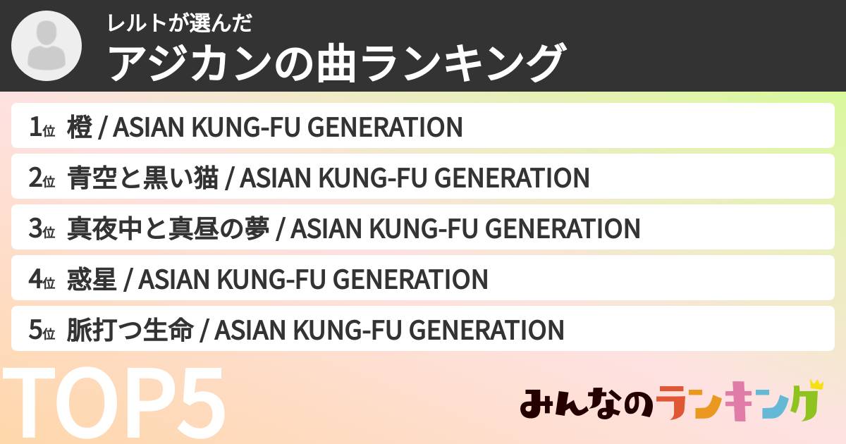 レルトさんの「アジカンの曲ランキング」