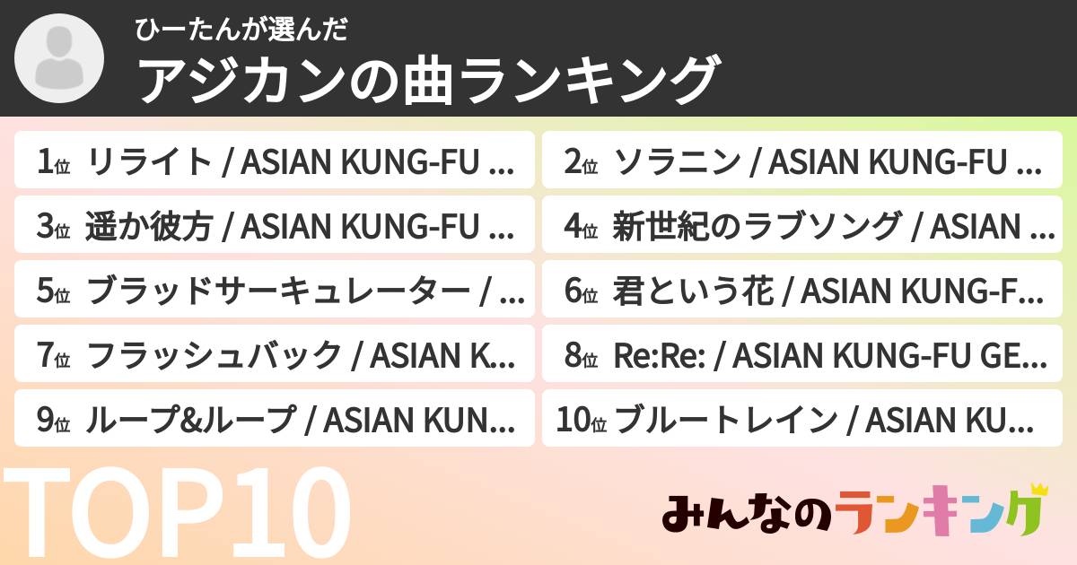 ひーたんさんの「アジカンの曲ランキング」