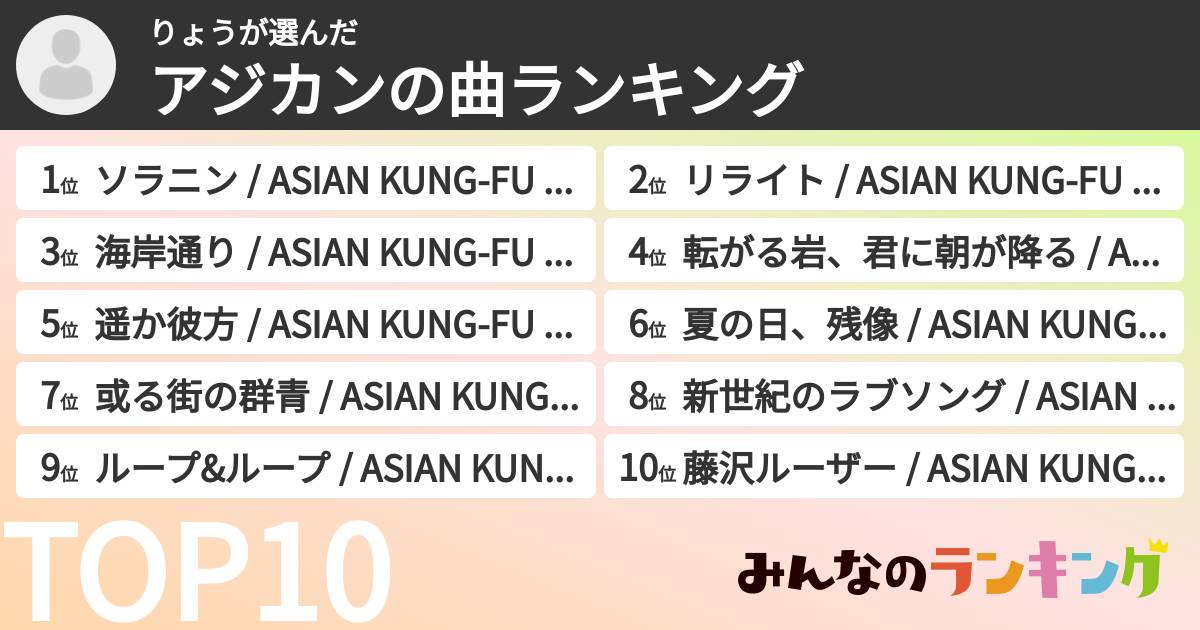 りょうさんの「アジカンの曲ランキング」