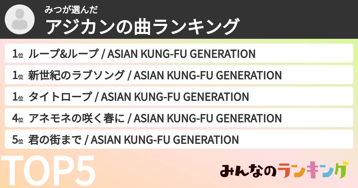 みつさんの「アジカンの曲ランキング」