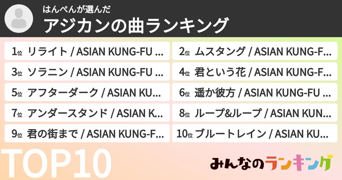 はんぺんさんの「アジカンの曲ランキング」