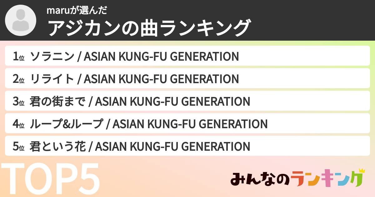 maruさんの「アジカンの曲ランキング」