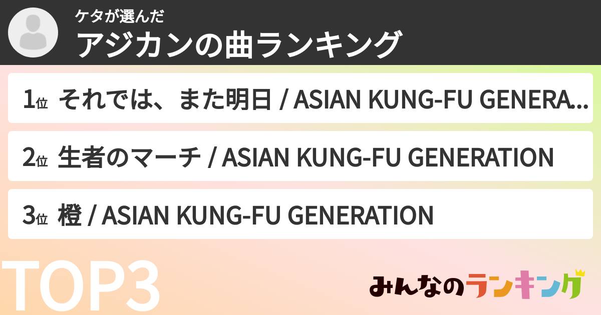 ケタさんの「アジカンの曲ランキング」