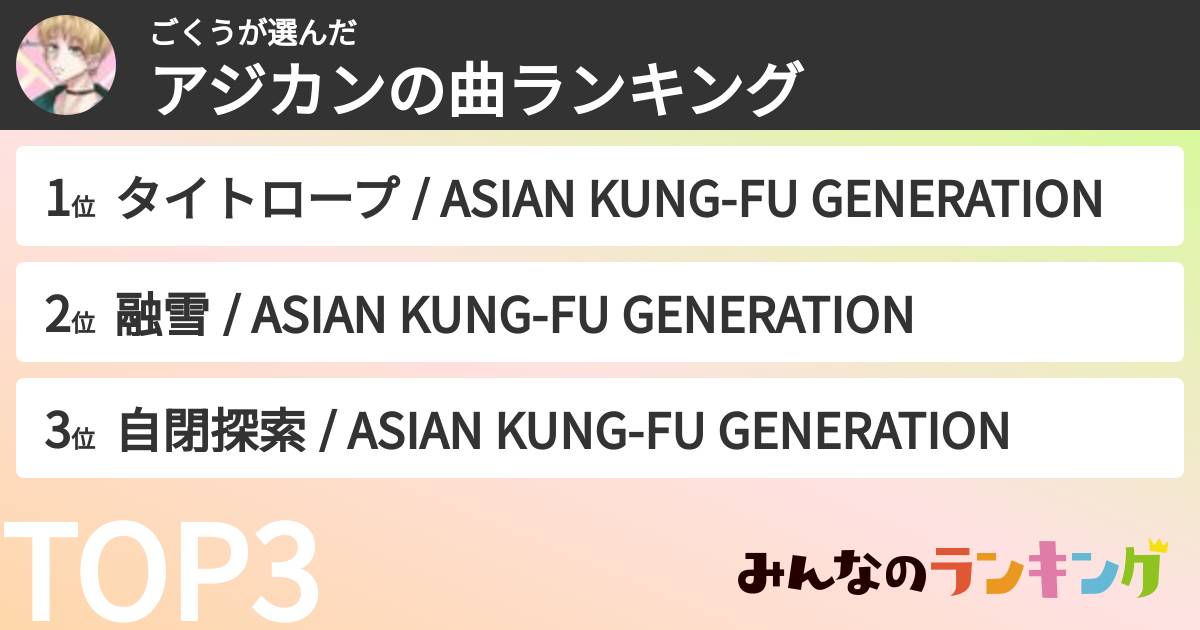 ごくうさんの「アジカンの曲ランキング」