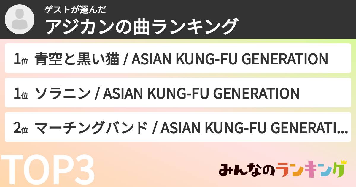 ゲストさんの「アジカンの曲ランキング」