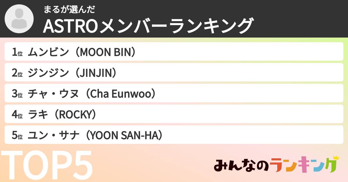 まるさんの「ASTROメンバーランキング」