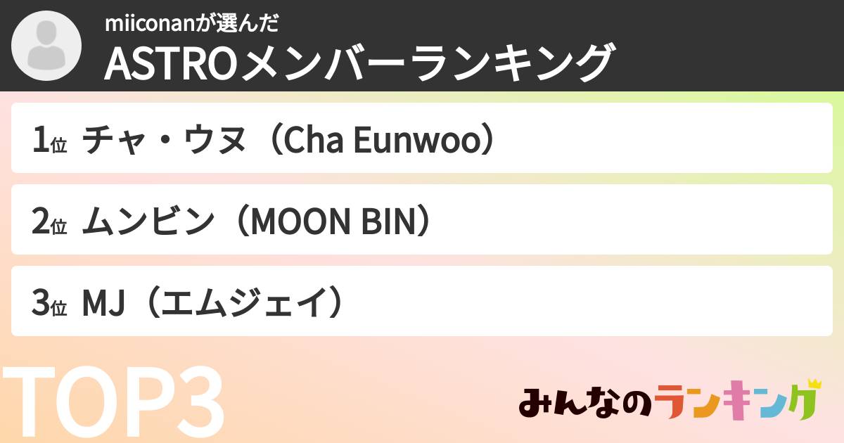 miiconanさんの「ASTROメンバーランキング」