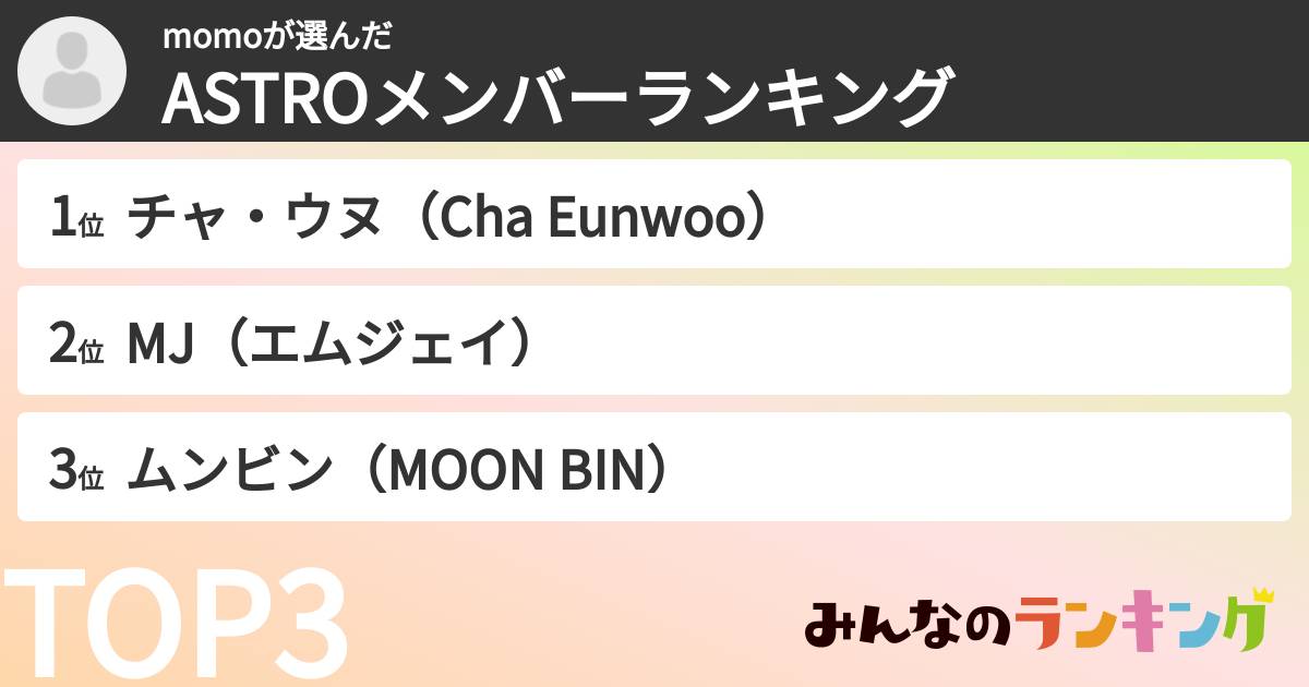 momoさんの「ASTROメンバーランキング」