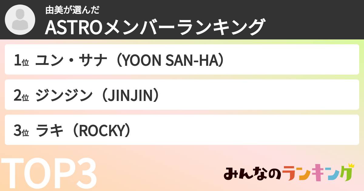 由美さんの「ASTROメンバーランキング」