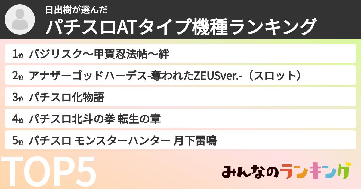 日出樹さんの「パチスロATタイプ機種ランキング」
