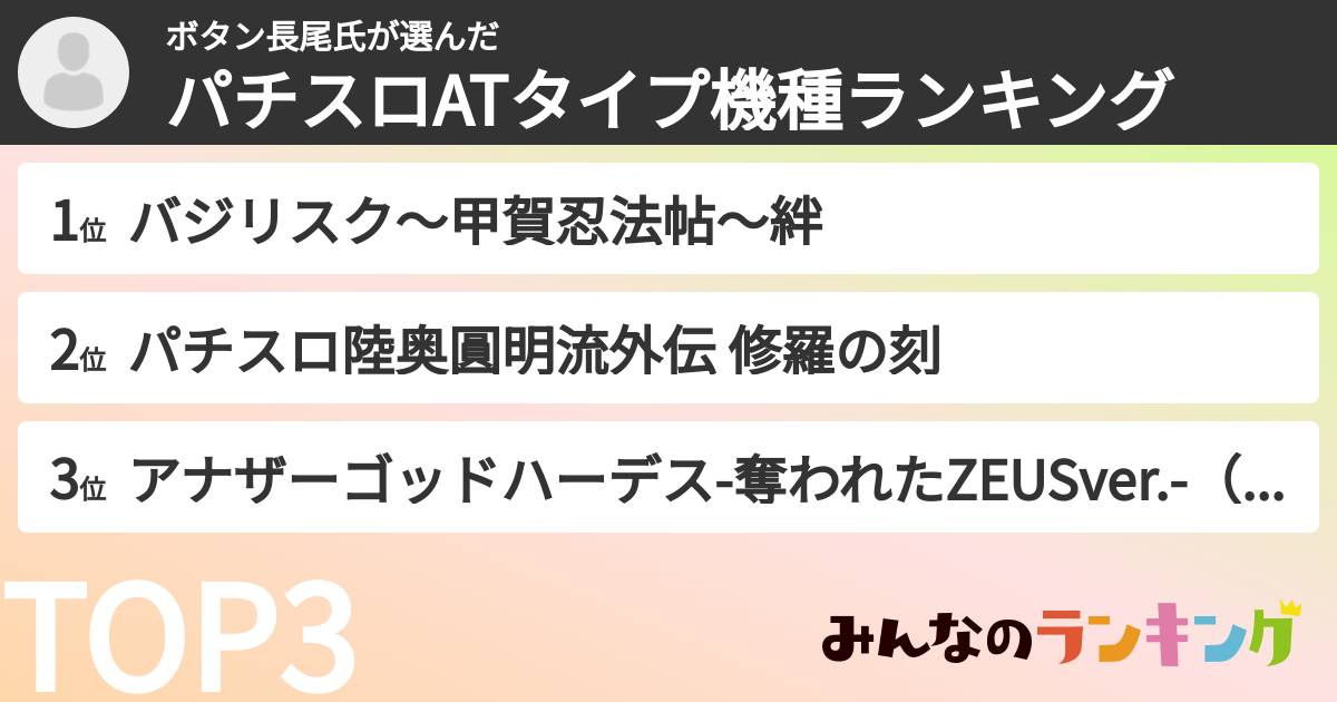 ボタン長尾氏さんの「パチスロATタイプ機種ランキング」