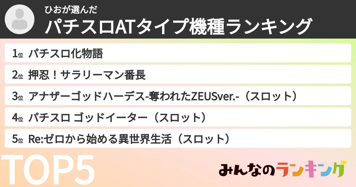ひおさんの「パチスロATタイプ機種ランキング」