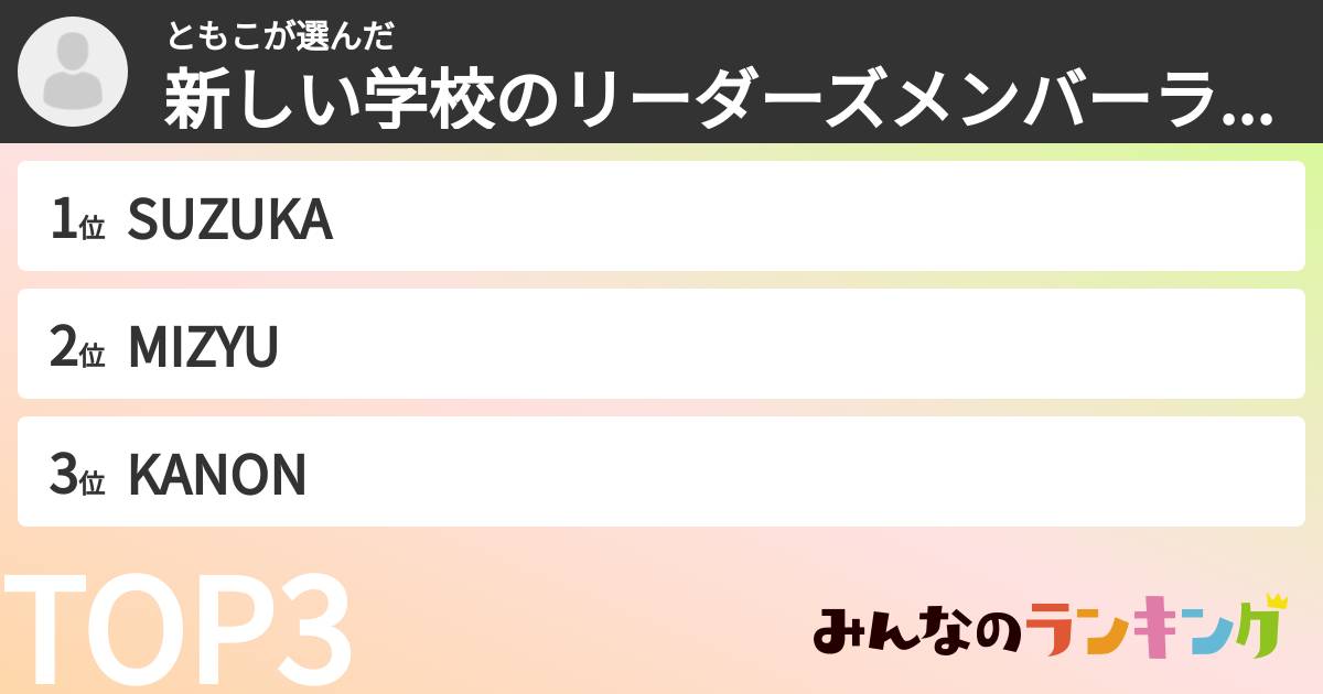 ともこさんの「新しい学校のリーダーズメンバーランキング」