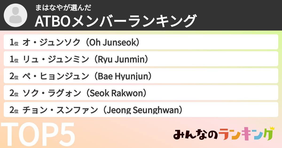 まはなやさんの「ATBOメンバーランキング」