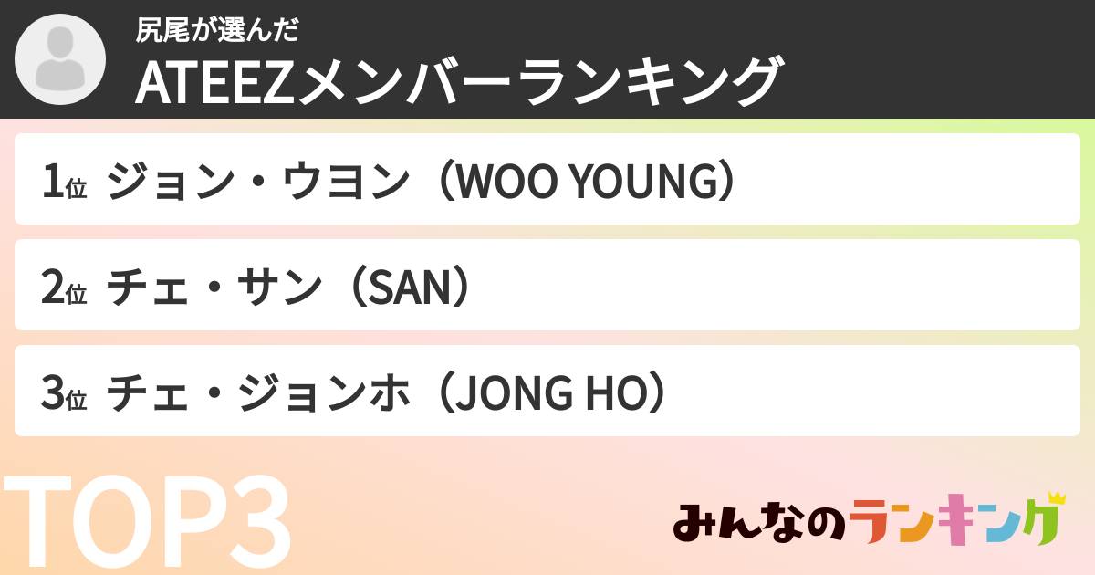 尻尾さんの「ATEEZメンバーランキング」