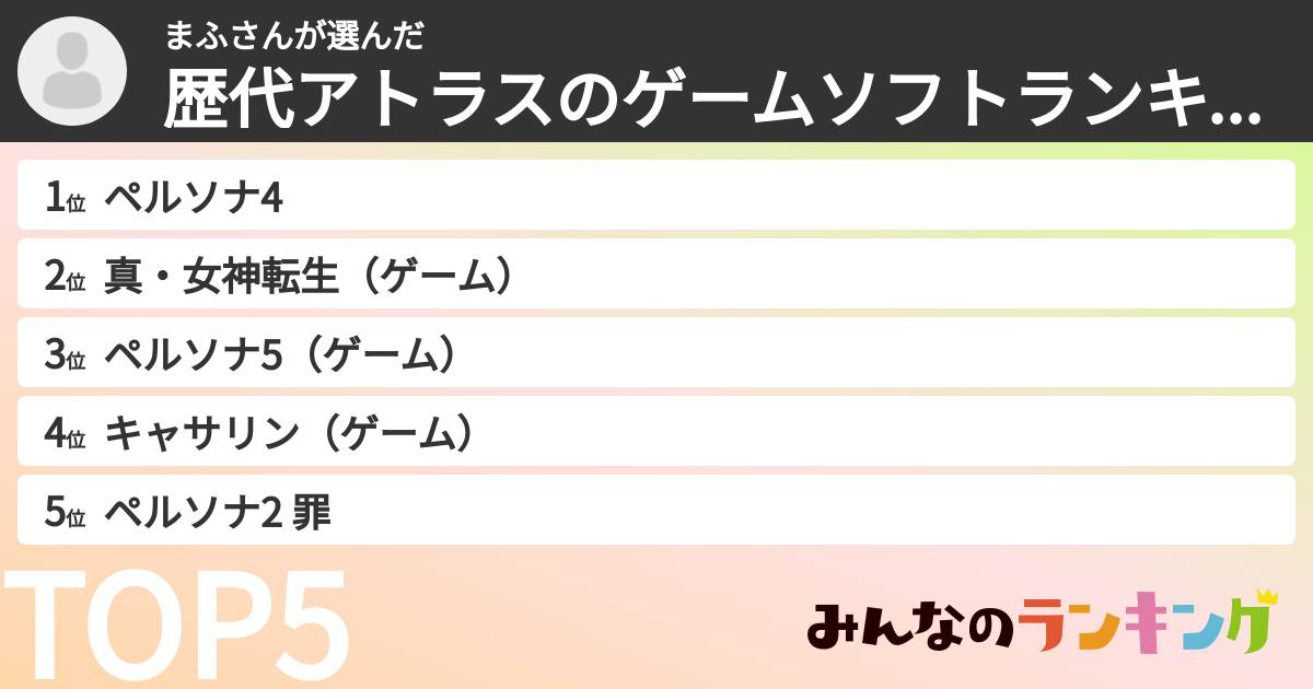 まふさんさんの「歴代アトラスのゲームソフトランキング」