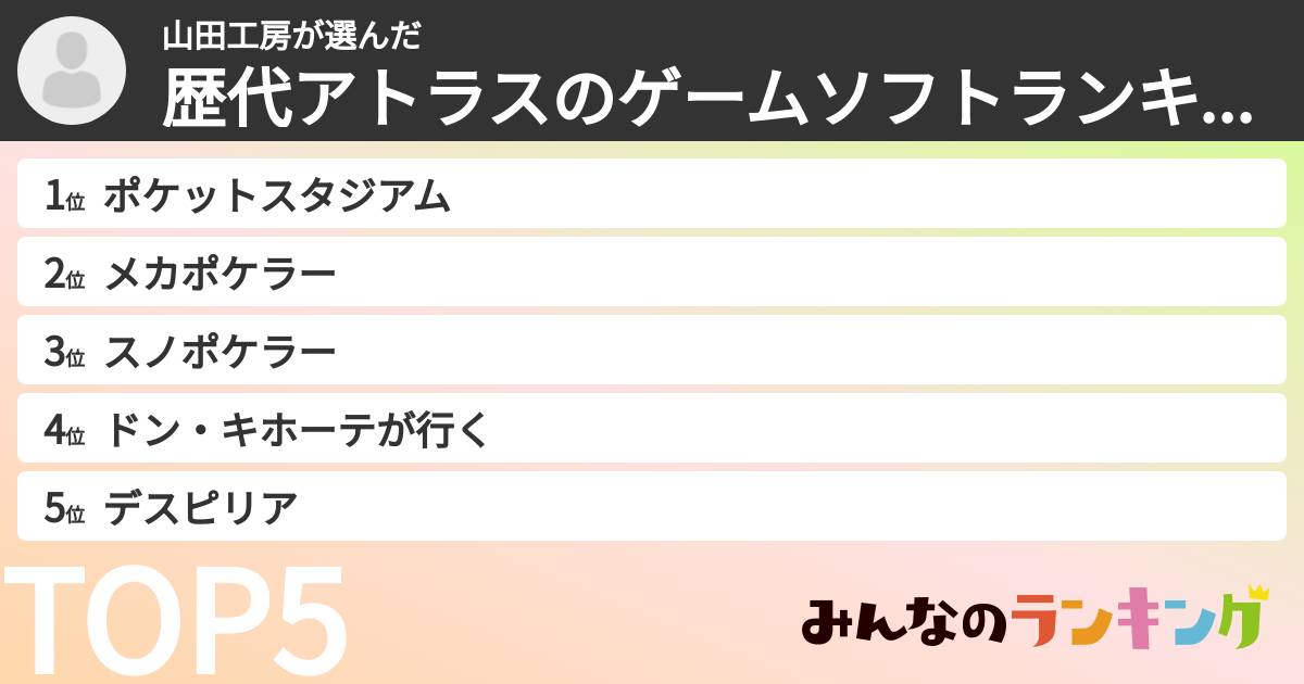 山田工房さんの「歴代アトラスのゲームソフトランキング」