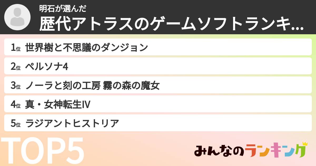 明石さんの「歴代アトラスのゲームソフトランキング」