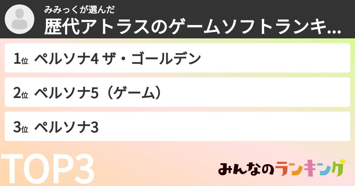 みみっくさんの「歴代アトラスのゲームソフトランキング」