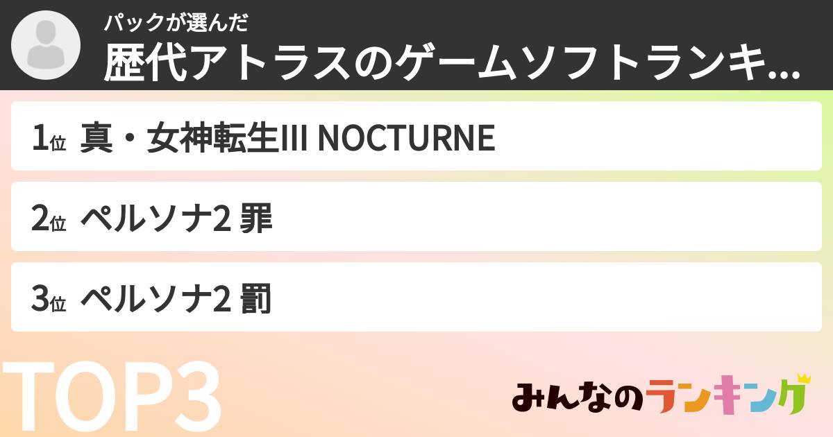 パックさんの「歴代アトラスのゲームソフトランキング」