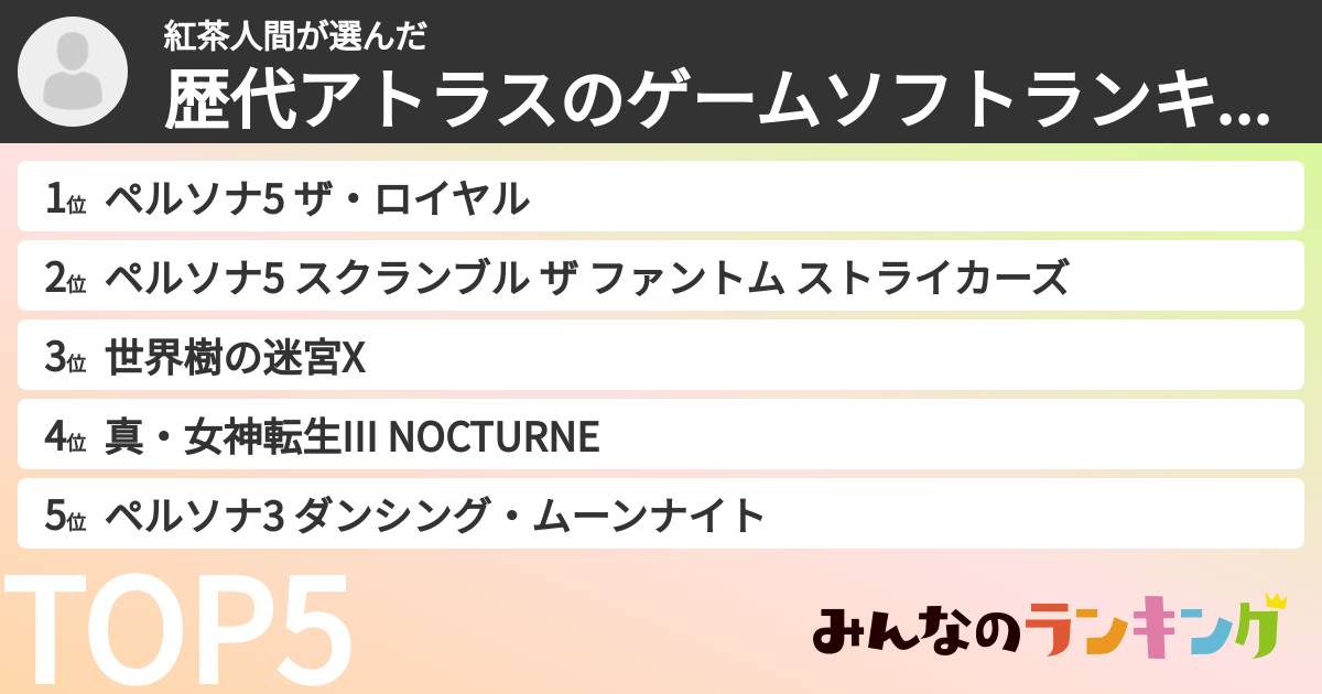 紅茶人間さんの「歴代アトラスのゲームソフトランキング」